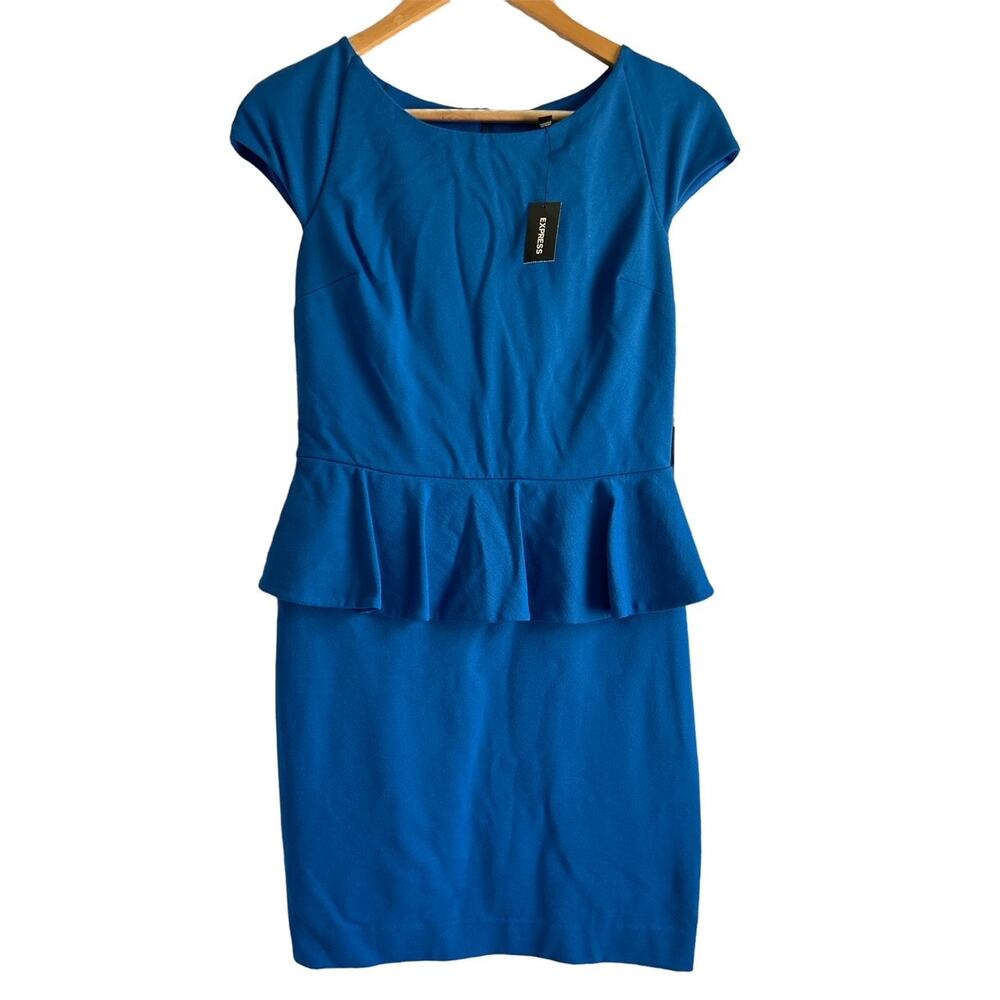 Express Women’s Size 6 Blue Cap Sleeve‎ Peplum Knee Length Dress NEW